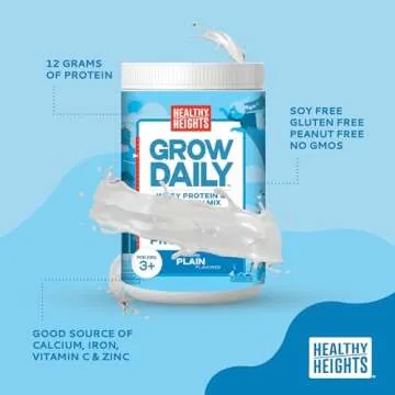 Healthy Heights Grow Daily Kids Protein Drink Mix (Plain) - High Protein Shake for Kids 3+