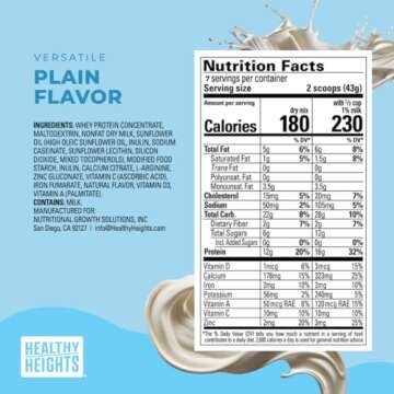 Healthy Heights Grow Daily Kids Protein Drink Mix (Plain) - High Protein Shake for Kids 3+