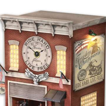 The Bradford Exchange Cuckoo Clock: Freedom Choppers Motorcycle Garage Cuckoo Clock