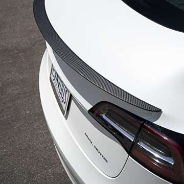 EVNV Tesla Model 3 Spoiler - ABS Gloss 3k Twill Carbon Fiber Print - Give your Tesla the Performance look - Fits 2018-2020 Pre Refresh Silver Trim Tesla Model 3