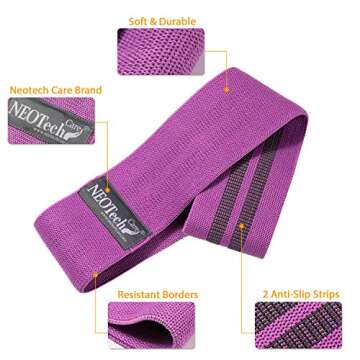 NeoTech Care Exercise Bands Set - Pack of 3 Belts, 3 Sizes, 3 Levels of Resistance (Pink, Purple & Green)
