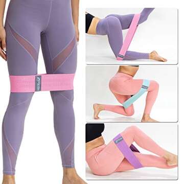 NeoTech Care Exercise Bands Set - Pack of 3 Belts, 3 Sizes, 3 Levels of Resistance (Pink, Purple & Green)