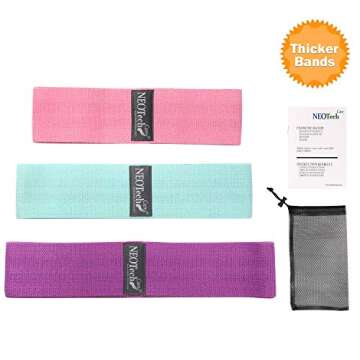 NeoTech Care Exercise Bands Set - Pack of 3 Belts, 3 Sizes, 3 Levels of Resistance (Pink, Purple & Green)