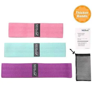 NeoTech Care Exercise Bands Set - Pack of 3 Belts, 3 Sizes, 3 Levels of Resistance (Pink, Purple & Green)