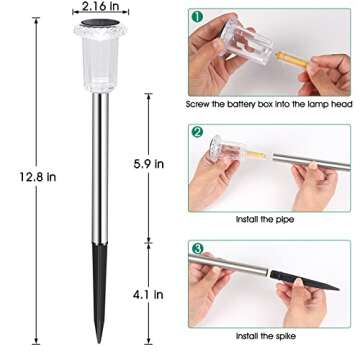 Eyrosa Solar Outdoor Lights, 10 Pack Waterproof Stainless Steel Solar Stake Lights for Pathway Garden Yard Path Walkway Driveway Lawn Patio Outside Decor, Cool White