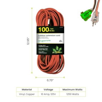 GoGreen Power 100ft Heavy Duty Outdoor Extension Cord