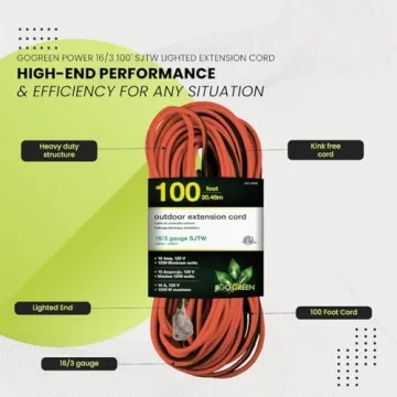 GoGreen Power 100ft Heavy Duty Outdoor Extension Cord