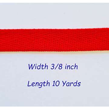 3/8 Inch X 10 Yards Cotton Twill Tape Herringbone Pattern Soft Fabric Webbing Strap Ribbon Bias Tape for Sewing Binding Valentines Gift Wrapping DIY Cloth Collar Edge Pants Drawstring Cord (Red)