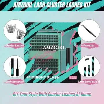 AMZGIRL LASH Midnight DIY Lash Extension Kit: 144 pcs High-Quality Eyelash Clusters with 2-in-1 Bond...