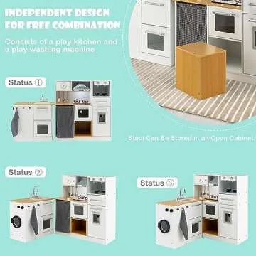 HONEY JOY Kids Kitchen Playset - 2-Piece Modular Wooden Kitchen with Accessories