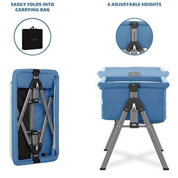 Dream On Me Lotus Bassinet and Bedside Sleeper in Blue, Lightweight and Portable Baby Bassinet, Adjustable Height Position, Easy to Fold and Carry Travel Bassinet- Carry Bag Included