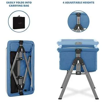 Dream On Me Lotus Bassinet and Bedside Sleeper in Blue, Lightweight and Portable Baby Bassinet, Adjustable Height Position, Easy to Fold and Carry Travel Bassinet- Carry Bag Included