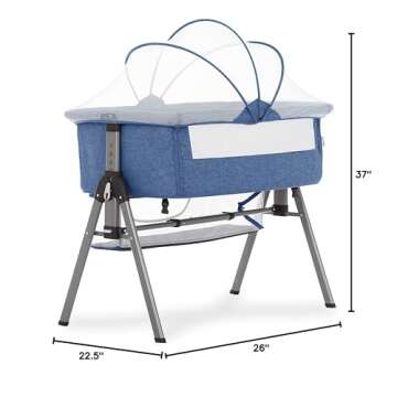 Dream On Me Lotus Bassinet and Bedside Sleeper in Blue, Lightweight and Portable Baby Bassinet, Adjustable Height Position, Easy to Fold and Carry Travel Bassinet- Carry Bag Included