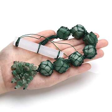Jovivi Natural Crystals Healing Stones Window Car Hanging Ornaments Green Aventurine Tumbled Gemstones Selenite Stick for Chakra Healing, Reiki, Protection, Yoga Meditation, Good Luck, Feng Shui