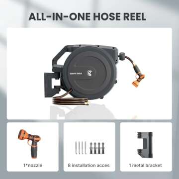 Giraffe Tools PRO Hose Reel 1/2" x 78 ft with Metal Bracket, Heavy Duty, Any Length Lock Garden Hose...