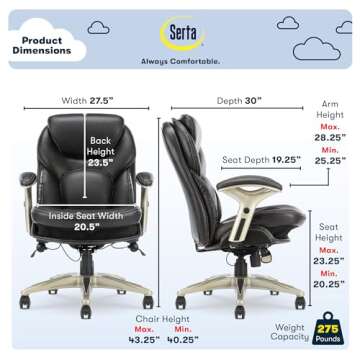 Serta Claremont Ergonomic Executive Office Chair with Back in Motion Technology, Adjustable Mid Back...