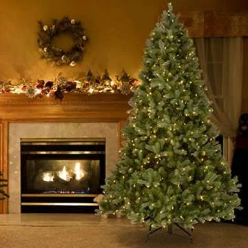 National Tree Company Pre-Lit 'Feel Real' Artificial Slim Christmas Tree, Green, Tiffany Fir, White Lights, Includes Stand, 6.5 Feet