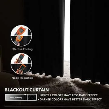 Deconovo Blackout Curtains, Thermal Insulated Room Darkening Drapes, Back Tab & Rod Pocket for Bedroom & Living Room, Noise Reducing, Set of 2, Black, 52W x 108L Inch