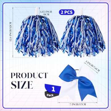 Hanaive 3 Pcs Cheerleading Pom Poms and Large Cheerleader Hair Bow Foil Pompoms Cheer for Team Cheer...