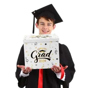 Graduation Card Box Class of 2024 Boxes Congratulations Grad Card Boxes Treat Boxes and 24 Pcs Graduation Gift Greeting Cards for College High School Ceremony Graduation Party (Black and Gold, Cool)