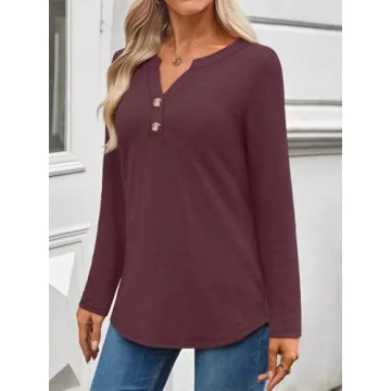 WYNNQUE Women’s Long Sleeve V Neck Casual Tops for Fall
