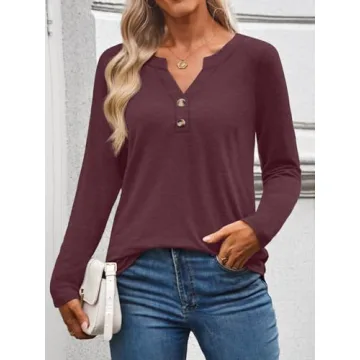 WYNNQUE Women’s Long Sleeve V Neck Casual Tops for Fall