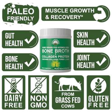 Peak Performance Hydrolyzed Bone Broth and Collagen Unflavored Protein Peptides Powder Contains All Collagen Types: 1, 2, and 3. Pure Pasture, Raised Grass Fed, Paleo Friendly, Gluten + Dairy Free