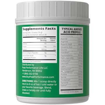 Peak Performance Hydrolyzed Bone Broth and Collagen Unflavored Protein Peptides Powder Contains All Collagen Types: 1, 2, and 3. Pure Pasture, Raised Grass Fed, Paleo Friendly, Gluten + Dairy Free