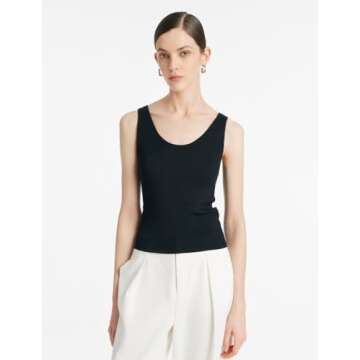 GOELIA Womens Tank Tops Womens Ribbed Tank Top Cute Basic Cami Fitted Tank Tops for Women Acetate Black Women Knit Sweater Vests Elastic Layering Undershirt Camisole Blouses