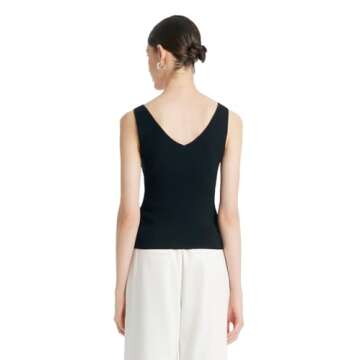 GOELIA Womens Tank Tops Womens Ribbed Tank Top Cute Basic Cami Fitted Tank Tops for Women Acetate Black Women Knit Sweater Vests Elastic Layering Undershirt Camisole Blouses