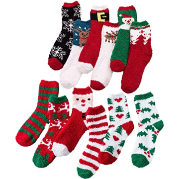 Gellwhu 12-Pair Christmas Fuzzy Socks for Women - Cozy Holiday Gifts