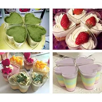 Foraineam 50 Pack 5 oz. Dessert Cup with 50 Spoons, Clear Plastic Appetizer Cups, Valentine's Day Heart-shape Parfait Cup Serving Bowls, Disposable or Reusable