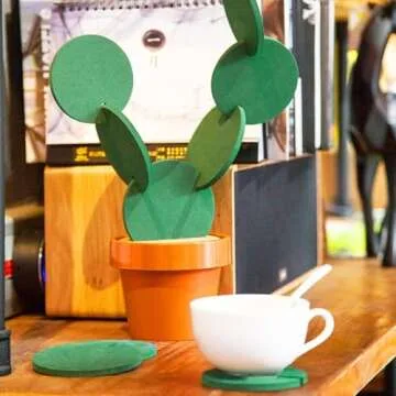 Coasters DIY Cactus Coaster Set of 6 Pieces with Flowerpot Holder for Drinks Novelty Gift for Home Office Bar Decor and Improvement, Sirensky Brand