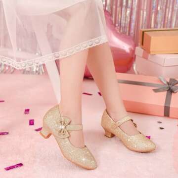 Dufannie Gold Flower Girl Dress Toddler High Heels Shoes for Weddings & Parties