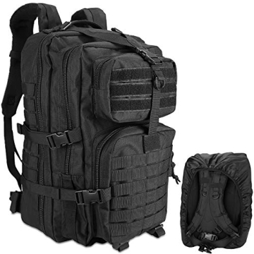 ProCase Military Tactical Backpack with Waterproof Rain Cover 48L Large Rucksack - Black