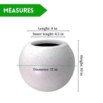 Elly Décor 12-inch Round Fiberstone Planter, Sphere Dotted Design, Lightweight, Durable Garden Pot ...