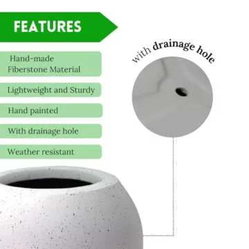 Elly Décor 12-Inch Round Fiberstone Planter - Lightweight & Durable