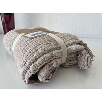 DEKADRON 100% Cotton Muslin Throw Blanket, 4 Layers Bedspread, Soft Turkish Cotton Muslin Bed Cover, Reversible Coverlet, Mink (Throw 47x71-120x180cm)