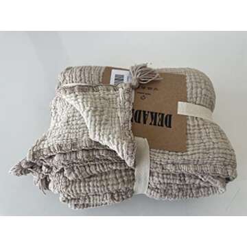 DEKADRON 100% Cotton Muslin Throw Blanket, 4 Layers Bedspread, Soft Turkish Cotton Muslin Bed Cover, Reversible Coverlet, Mink (Throw 47x71-120x180cm)