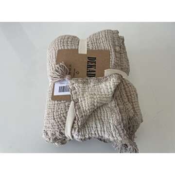 DEKADRON 100% Cotton Muslin Throw Blanket, 4 Layers Bedspread, Soft Turkish Cotton Muslin Bed Cover, Reversible Coverlet, Mink (Throw 47x71-120x180cm)