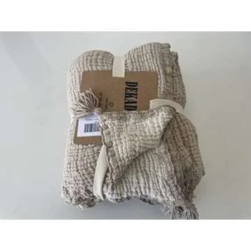 DEKADRON 100% Cotton Muslin Throw Blanket, 4 Layers Bedspread, Soft Turkish Cotton Muslin Bed Cover, Reversible Coverlet, Mink (Throw 47x71-120x180cm)