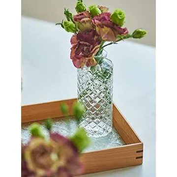 Set of 2 Small Glass Vase for Centerpieces,Embossed Glass Bud Vase Hydroponic Vase,Mini Table Vase Clear Flower Vase Decorative for Wedding Farmhouse Party Home Decor(Clear 2)