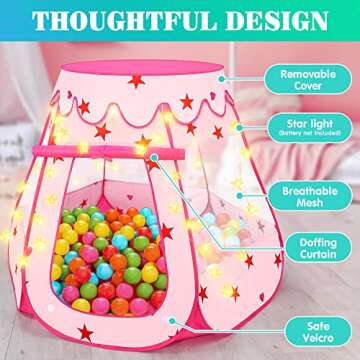 KIDAMI Princess Pop Up Tent with Star Lights for 1 2 3 Year Old Girls Birthday Gift, No Assembly Req...