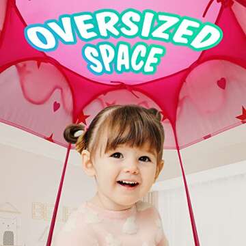 KIDAMI Princess Pop Up Tent with Star Lights for 1 2 3 Year Old Girls Birthday Gift, No Assembly Required, Easy to Fold with Portable Bag, Toddler Baby Girl Toys Kids Ball Pit Indoor Outdoor Playhouse