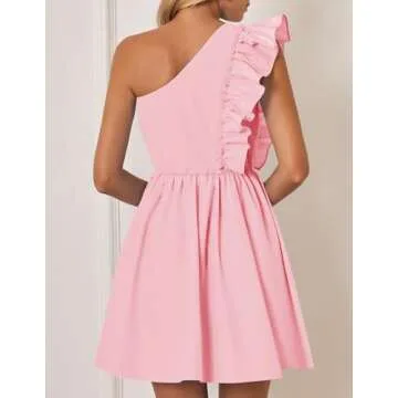 ZESICA Women One Shoulder Ruffle Summer Dress - Elegant Style