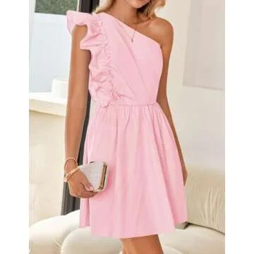 ZESICA Women One Shoulder Ruffle Summer Dress - Elegant Style