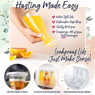 PRESTIGE Mimosa Bar Kit - Glass Carafe with Lids 27oz & Brunch Decor, Mimosa Pitcher w/Plastic Carafe Lid, Bubbly Juice Carafes for Mimosa Bar Supplies, Baby Bridal Shower (Mimosa Set (3 Carafes))