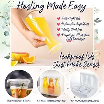 PRESTIGE Mimosa Bar Kit - Glass Carafe with Lids 27oz & Brunch Decor, Mimosa Pitcher w/Plastic Carafe Lid, Bubbly Juice Carafes for Mimosa Bar Supplies, Baby Bridal Shower (Mimosa Set (3 Carafes))