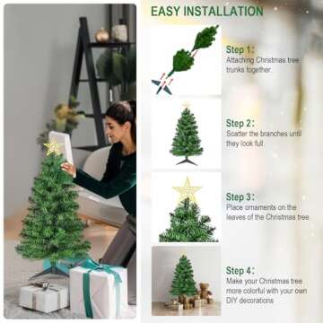 DUUDO 3FT Premium Hinged Artificial Holiday Small Mini Christmas Tree for Tabletop,Home, Office, Indoor and Outdoor Holiday Decoration,Easy Assembly Metal Hinges & Foldable Base