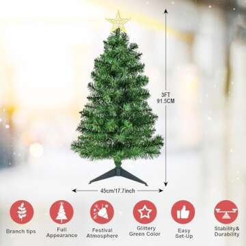 DUUDO 3FT Premium Hinged Artificial Holiday Small Mini Christmas Tree for Tabletop,Home, Office, Indoor and Outdoor Holiday Decoration,Easy Assembly Metal Hinges & Foldable Base